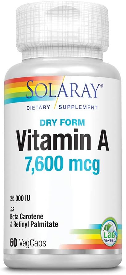 Solaray, forma seca Vitamina A, 7.500 mcg, 60 VegCaps