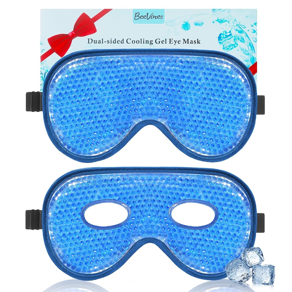 Máscara de olho de refrigeração BeeVines, 2 pacote XL Jumbo tamanho Freezer Gel Eye Máscaras para Puffy Eyes Face, Máscara de olho de gelo, Compressão fria e quente, Pacote de gelo congelado para pós-cirurgia do olho e alergias (azul marinho)
