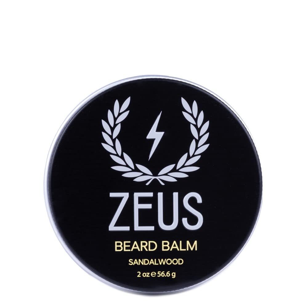 ZEUS Beard Balm, Natural Beeswax & Shea Butter Balm, Condicionador de suavização para cabelos faciais – MADE IN USA (Sandalwood) 2 onças.