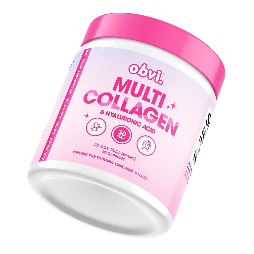Obvi Multi Colágeno Suplemento com Ácido Hialurônico Cuidado da Pele, Cabelo, unhas, Apoio Conjunto para Mulheres, Gut Saúde .
