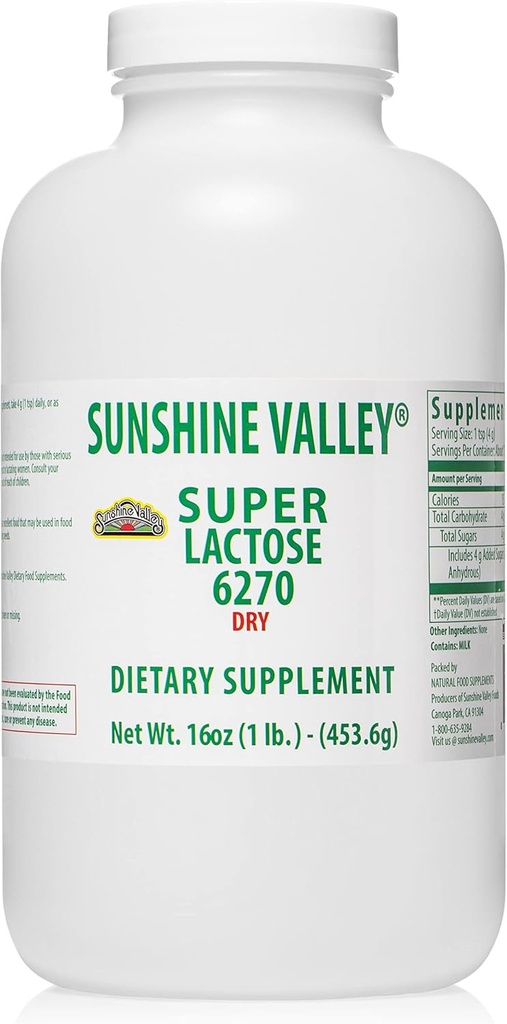 Sunshine Valley® Super Lactose em pó seco (FREE FLOW POUR) - Adoçante natural e Melhorador de Cozimento, Açúcar em pó para cozinhar e mistura de alimentos, Estabilizador de alimentos e enchimento - 16 onças