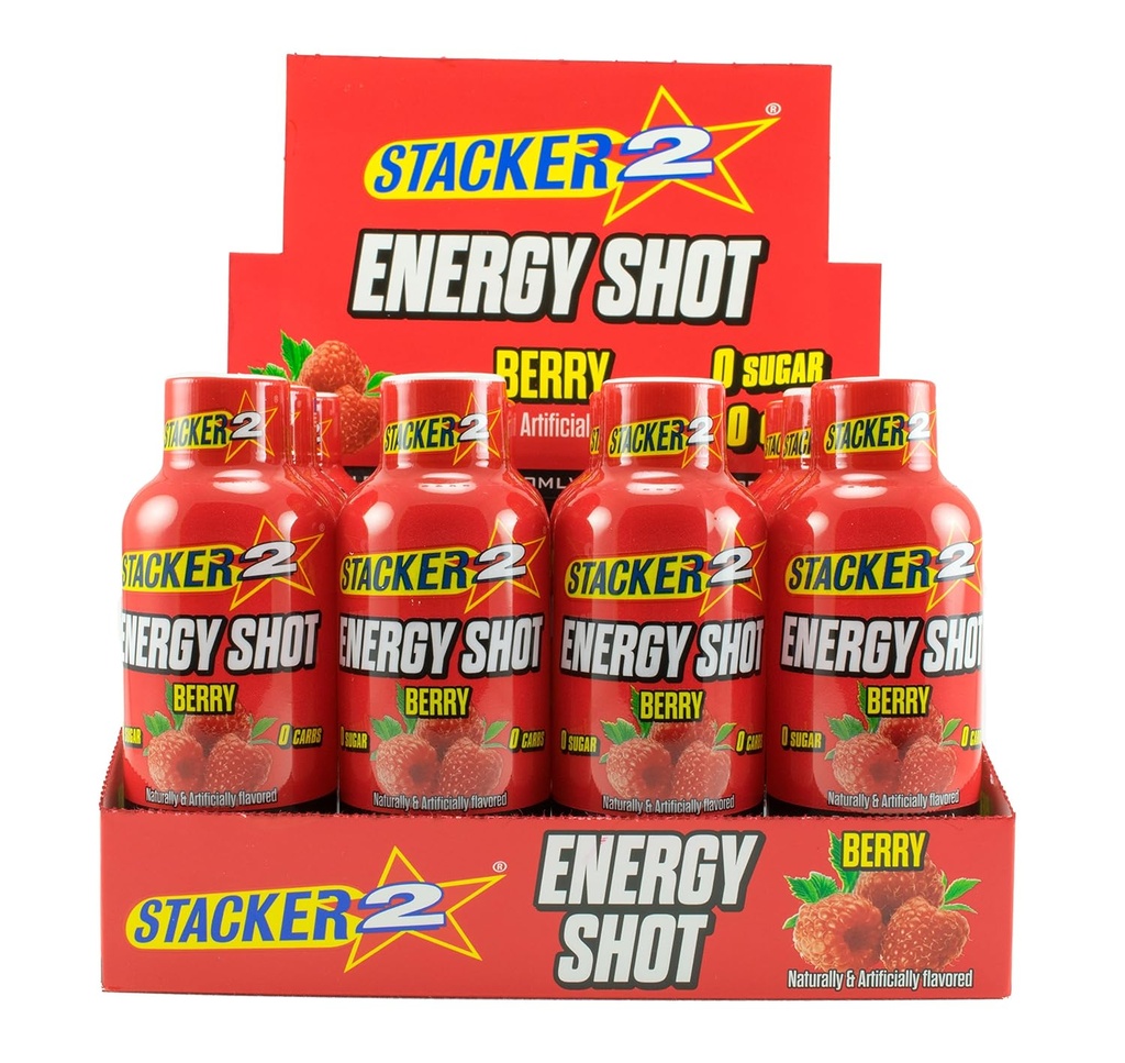 Stacker 2 Energy Shots, Berry, 12 Shots 2 onças. Garrafas