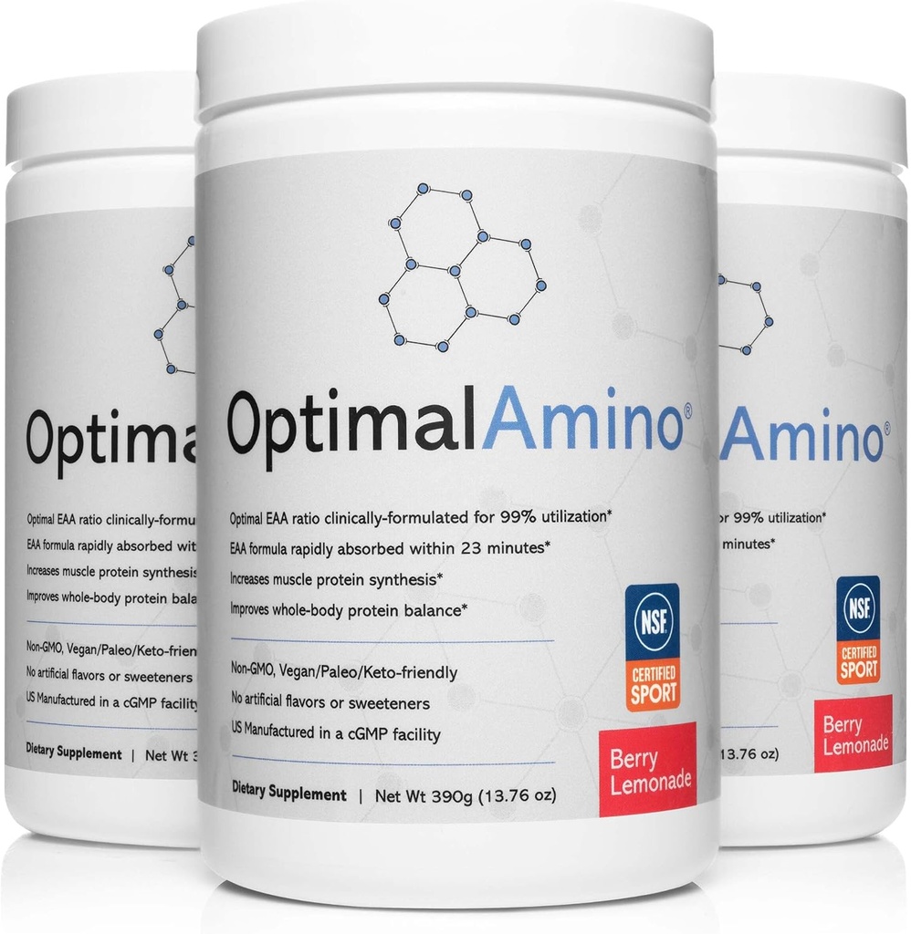 OptimalAmino® Elite Bundle (3 meses) Melhor bebida de recuperação pré/pós-treino, 99% de utilização Essential Amino Acid Supplement, NSF Certified for Sport® Certified