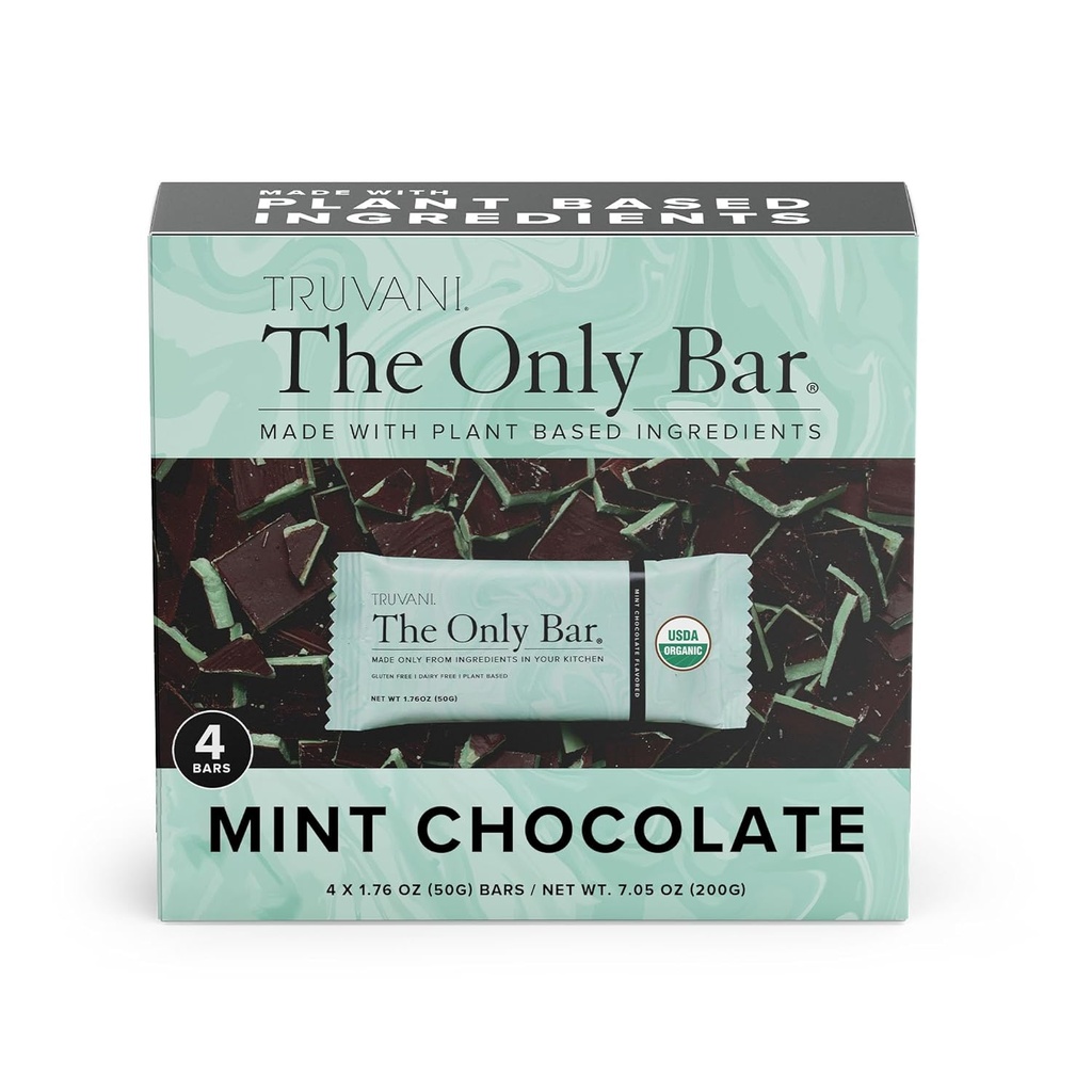 Truvani planta baseado snack Bares de chocolate 4 pacote de hortelã , 7g proteína , USDA orgânico e Vegan , , O único bar, leite, soja e glúten grátis ,