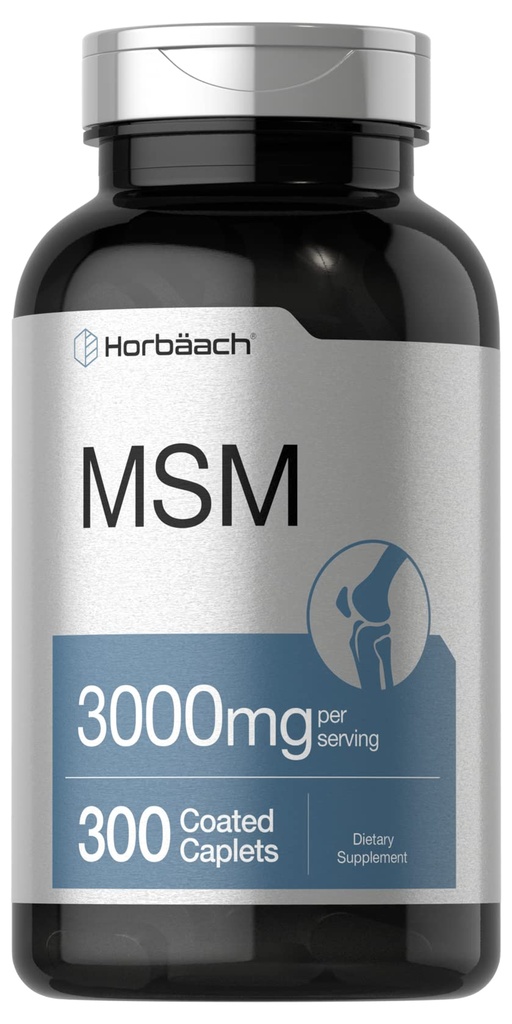 Horbäach HSH Supplement 3000mg 300 Caplets Revestidos de Metilsulfonilmetano com cálcio Vegetariano, Não-GMO, Glúten Livre
