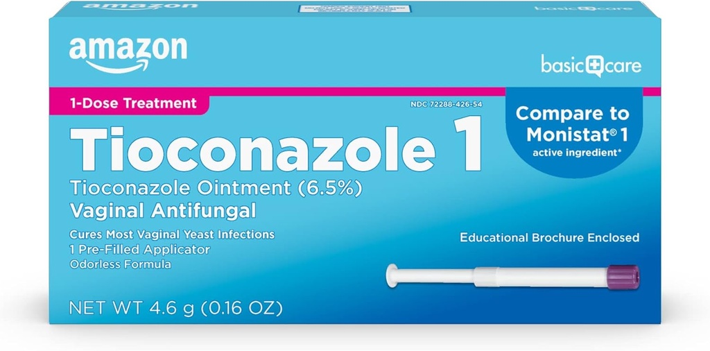 Cuidados Básicos Tioconazol Pomada 6,5 Percentagem, 1-Dose Tratamento, Tratamento de Infecção do Levedo Vaginal Para Mulheres, Cuidado Feminino, 0,16 onça (Pack of 1)