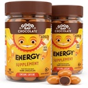 Bom dia Chocolate suplementos de energia para adultos [2 Pack] Fair Trade Cafeína Chocolate com B-Vitaminas, Extratos de chá verde e 20 mg de cafeína por peça - Fortalecedor de energia para mulheres e homens