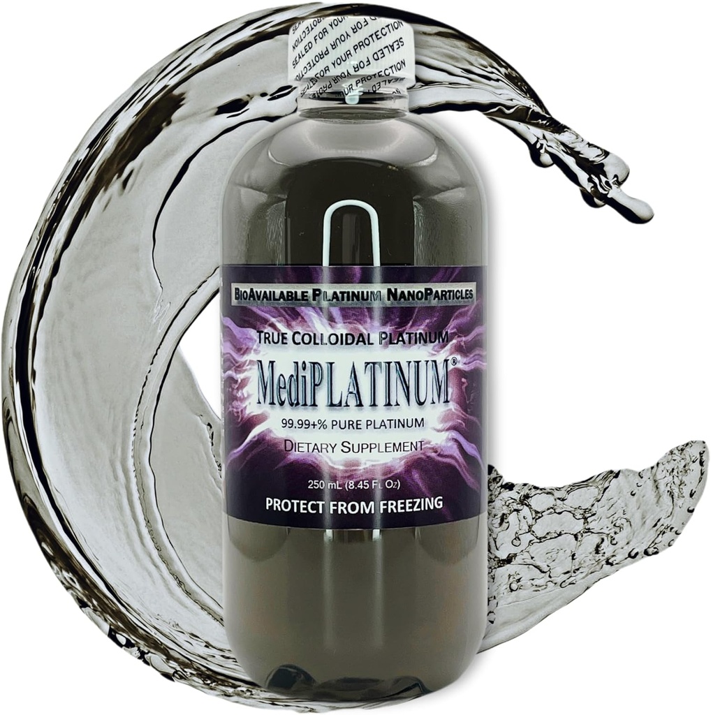 Mediplatinum verdadeiro suplemento dietético de platina coloidal - 250 mL (8.45 Fl Oz) em garrafa plástica transparente BPA-livre