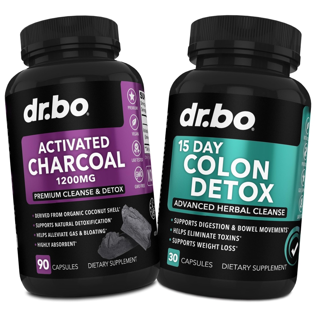 Detox Charcoal & Colon Cleanser Ativado - Pílulas de Carvão de Coco Orgânico & Limpeza Colon para Bloat Gás Estômago & Regularidade - Suplementos de Movimento Bowel para Bloating Estômago, Suporte a Gut