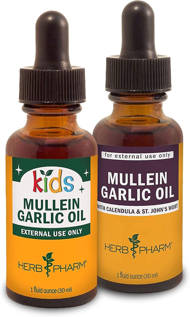 Herb Pharm Mullein óleo de alho, 1 Oz e crianças Mullein óleo de alho, 1 Oz conjunto de presente de ervas