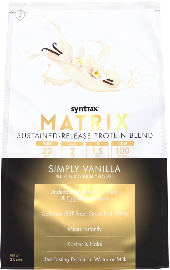 Matrix Nutrição Syntrax - Sustentado-Release Proteína Mistura, Simplesmente Vanilla 2 lbs. Real Vanilla Bean Specks