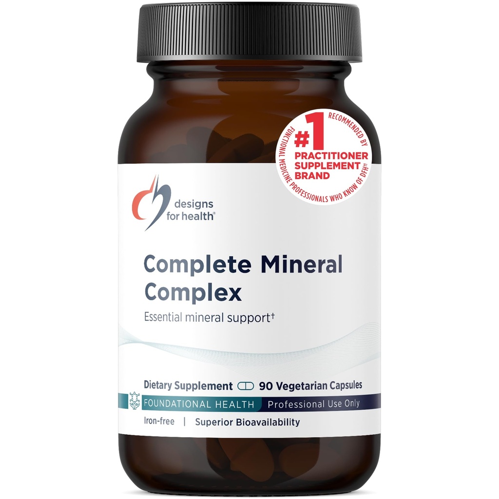 Designs para a saúde Complexo mineral completo - Essential + Trace Minerals Suplemento com malato de magnésio, crómio, zinco + mais - Ferro livre Multi Minerals Mistura - Vegan + Glúten Grátis (90 Cápsulas)