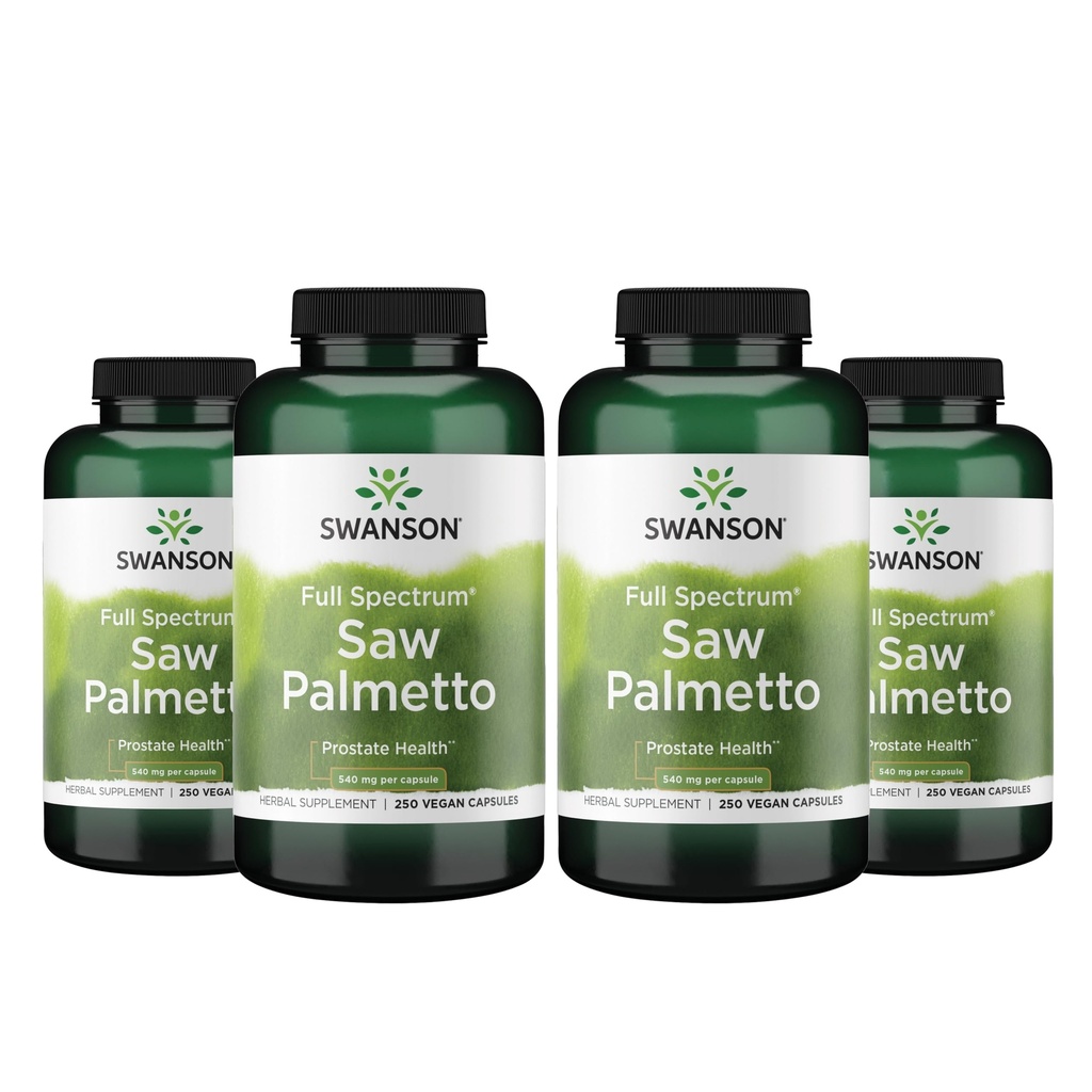 Swanson Saw Palmetto - Suplemento de ervas promovendo o apoio à saúde da próstata masculina - Suplemento natural do cabelo e suporte à saúde urinária (540 mg 250 cápsulas) (4 pacote)