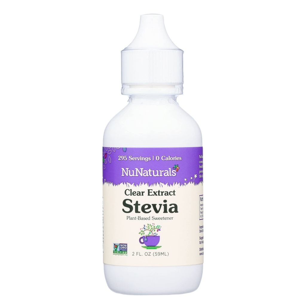 NuNaturals Clear Extract Stevia, Adoçante à base de plantas, Garrafa de plástico, 2 onças