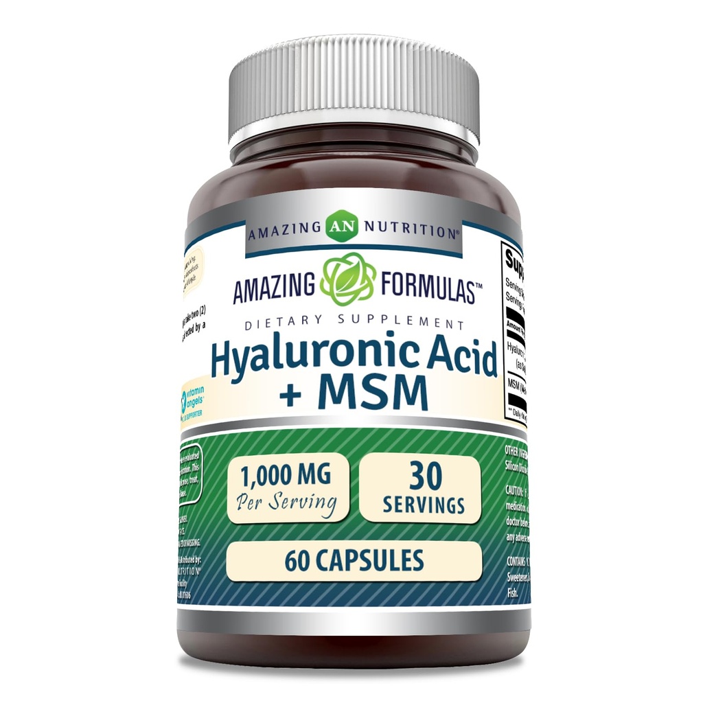 Fórmulas surpreendentes Ácido hialurônico e suplemento HSH       , 1000 Mg por serviço , cápsulas , não-GMO , sem glúten , , Made in USA (1 Pack, 60 Count)