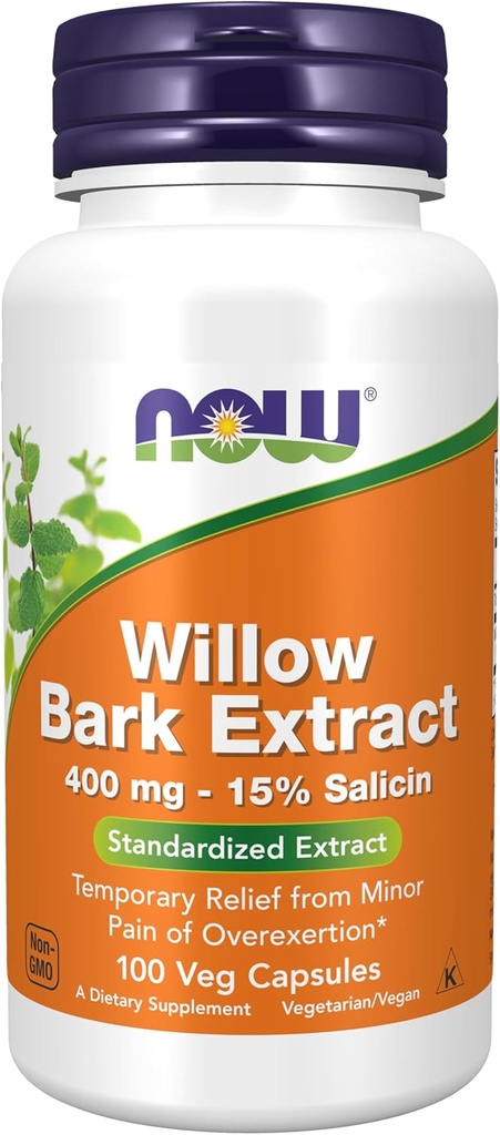 AGORA Alimentos Suplementos, White Willow Bark 400 mg com 15% Salicin, Extrato padronizado, 100 Veg Cápsulas