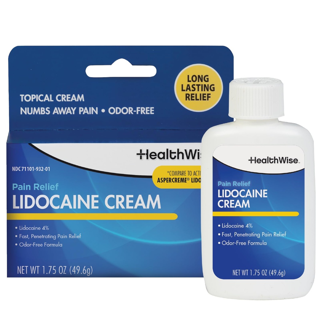 HealthWise Maximum Strength Lidocaine Creme □ Numbs Away Dor □ Alívio Longo-Lasting