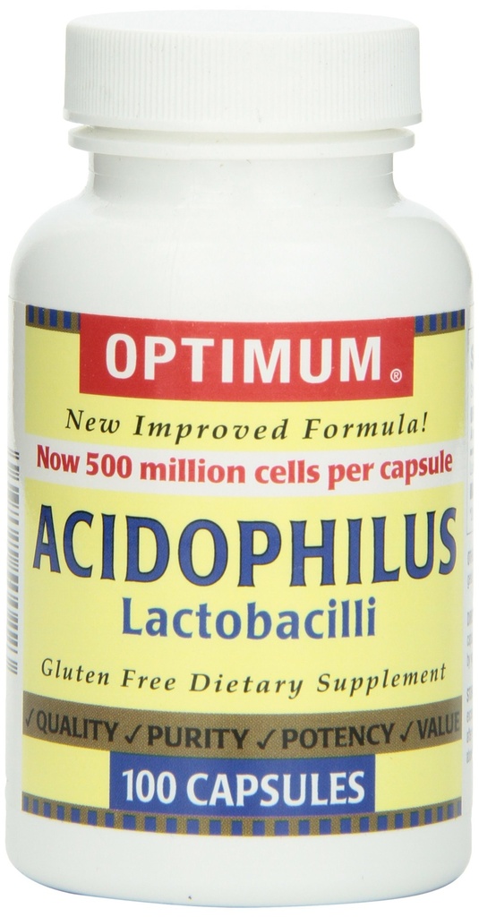 Optimum Acidophilus Lactobacilli Cápsulas, 100 Contagem