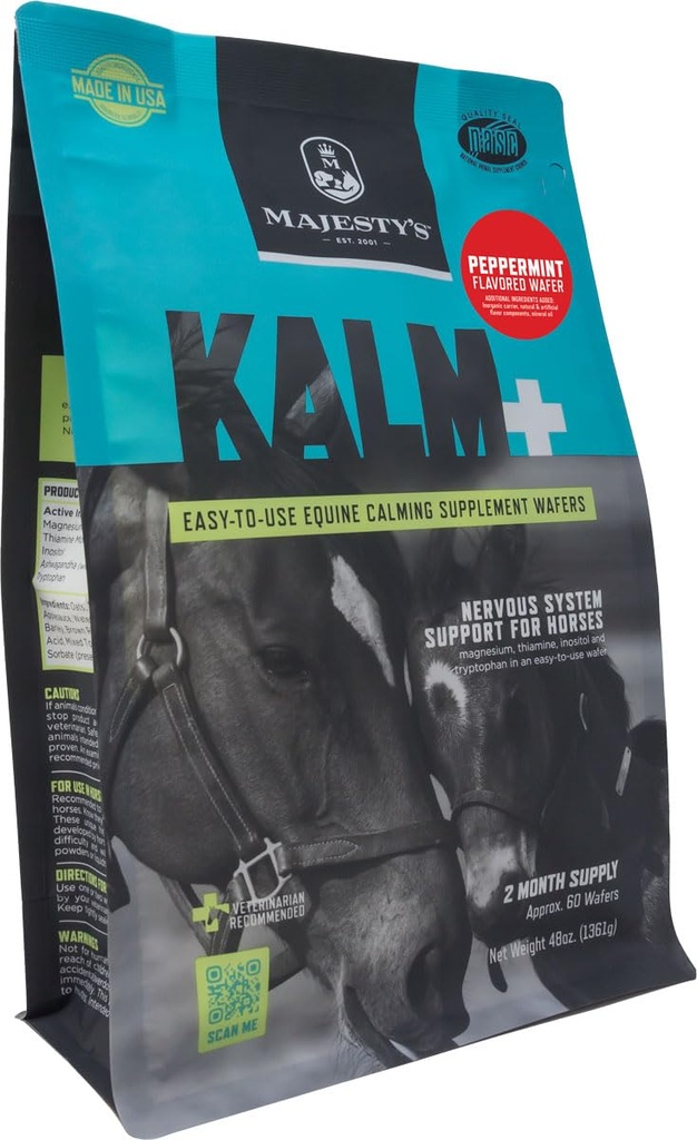 Majestades Kalm Horse/Equine Peppermint Wafers 60 Dia Fornecimento
