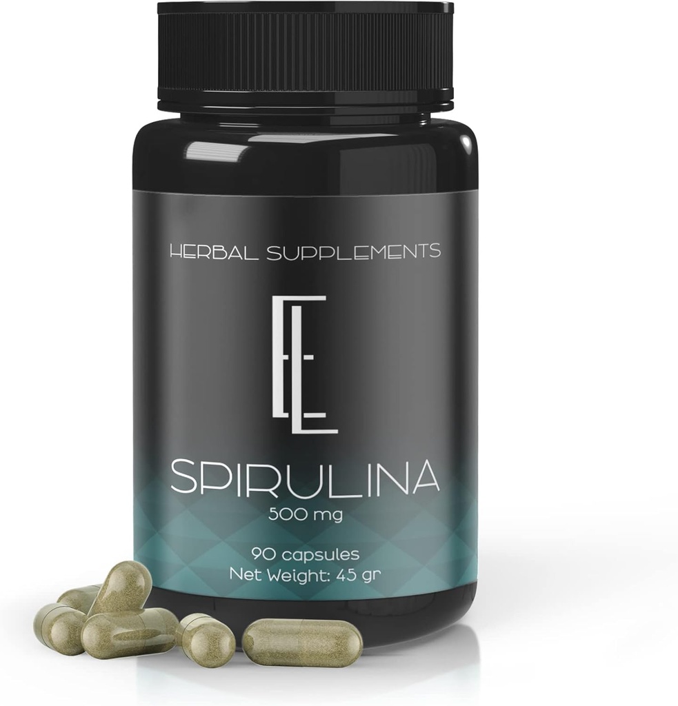 Cápsulas de espirulina viva encantada - 90 x 500 mg, Superalimento de alta potência com base em plantas, Suplementos, Não-GMO Celulose vegetal Vegan Cápsulas amigáveis