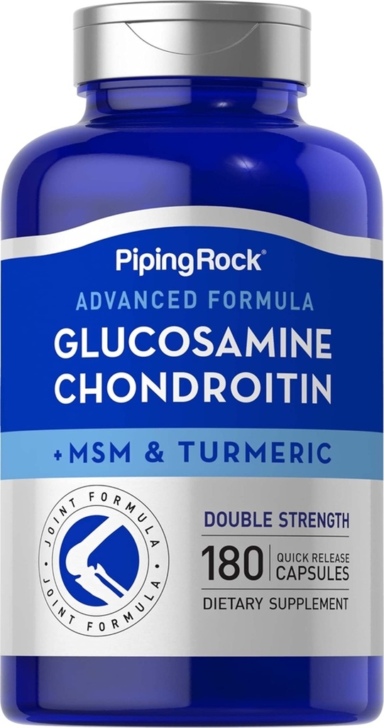 Piping Rock Glucosamine Chondroitin HSH e Turmeric 180 Cápsulas Suplemento Complexo         . Fórmula Dupla Força Avançada .