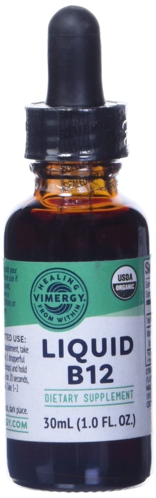 Vitamina Líquida Orgânica Vitamina B12 Suplemento 2500 mcg, Metilcobalamina e Adenosilcobalamina Suporte Energético Absorvente Rápido USDA Orgânico, Vegan, Não-GMO B12 Vitaminas para Mulheres e Homens 30 Servindo (30 mL)