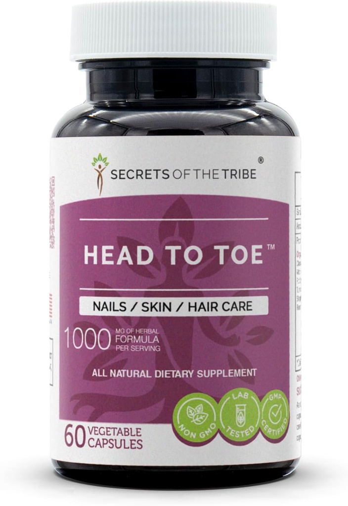 Cabeça para Dedo 60 Cápsulas, 1000 mg, Camomila, Bruxa Hazel, Marigold Pot, Açafrão, Stinging Nettle, Rosemary. Pregos/Pele/Cuidado com o Cabelo (60 Cápsulas)