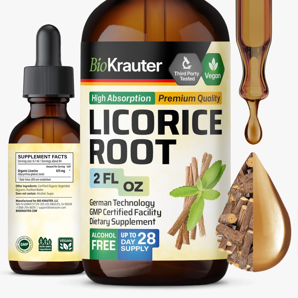 BIO KRAUTER Alcaçuz Root Tintura - Alcaçuz Raiz Extrato para suporte digestivo - Álcool e Açúcar Grátis - Vegan Drops 2 Fl.Oz.