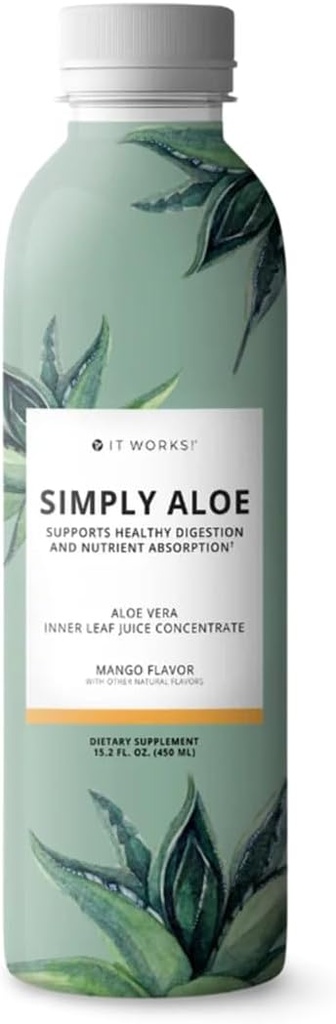 Funciona! Simplesmente Aloe - Mango Flavor - 15.2 Fl Oz - Refrescante, bebida nutritiva - Aloe Vera Inner Juice Concentrado - Suco Suco Suco de Folha Suporta Digestão Saudável, Absorção Nutriente e Bem-Estar Geral