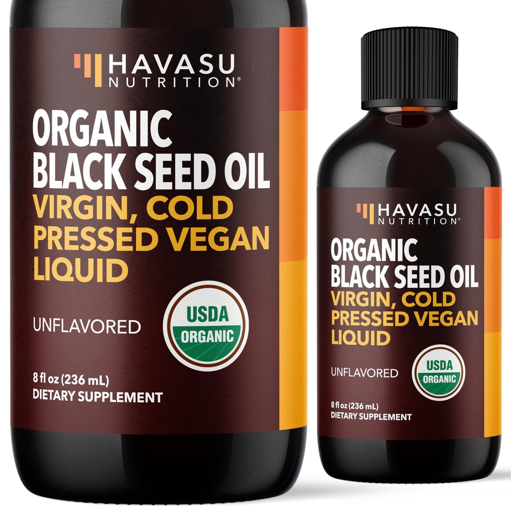 Óleo de semente preta orgânico líquido prensado frio - Cominho preto Suplemento para função do sistema imunológico, Suporte digestivo, Nutrição do cabelo e saúde geral - 8 Fl Oz - Sem sabor, Não-GMO, Vegan