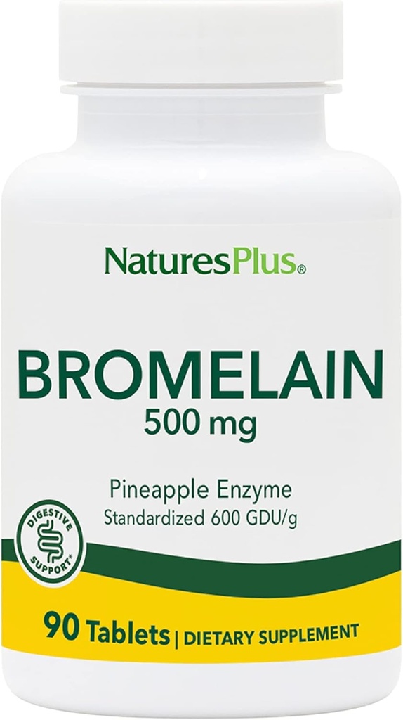 Natures Plus Bromelain - 500 mg, 90 Comprimidos Vegetarianos - Suplemento Enzima Proteolítica Natural - Sem Glúten - 90 Servimentos
