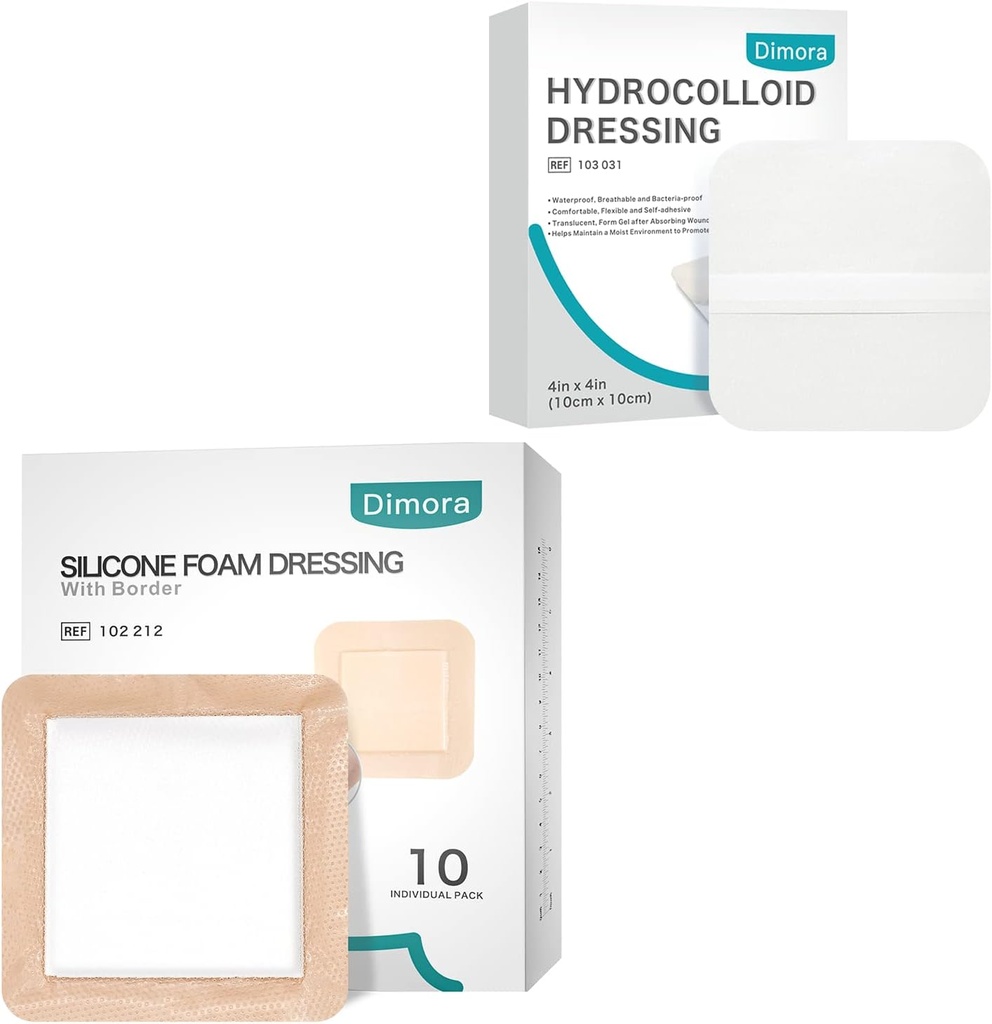Dimora Dressing de ferida hidrocolóide 10 Pack 0.3mm + Vestido de espuma de silicone com adesivo de borda 6"x6" 10 Pack