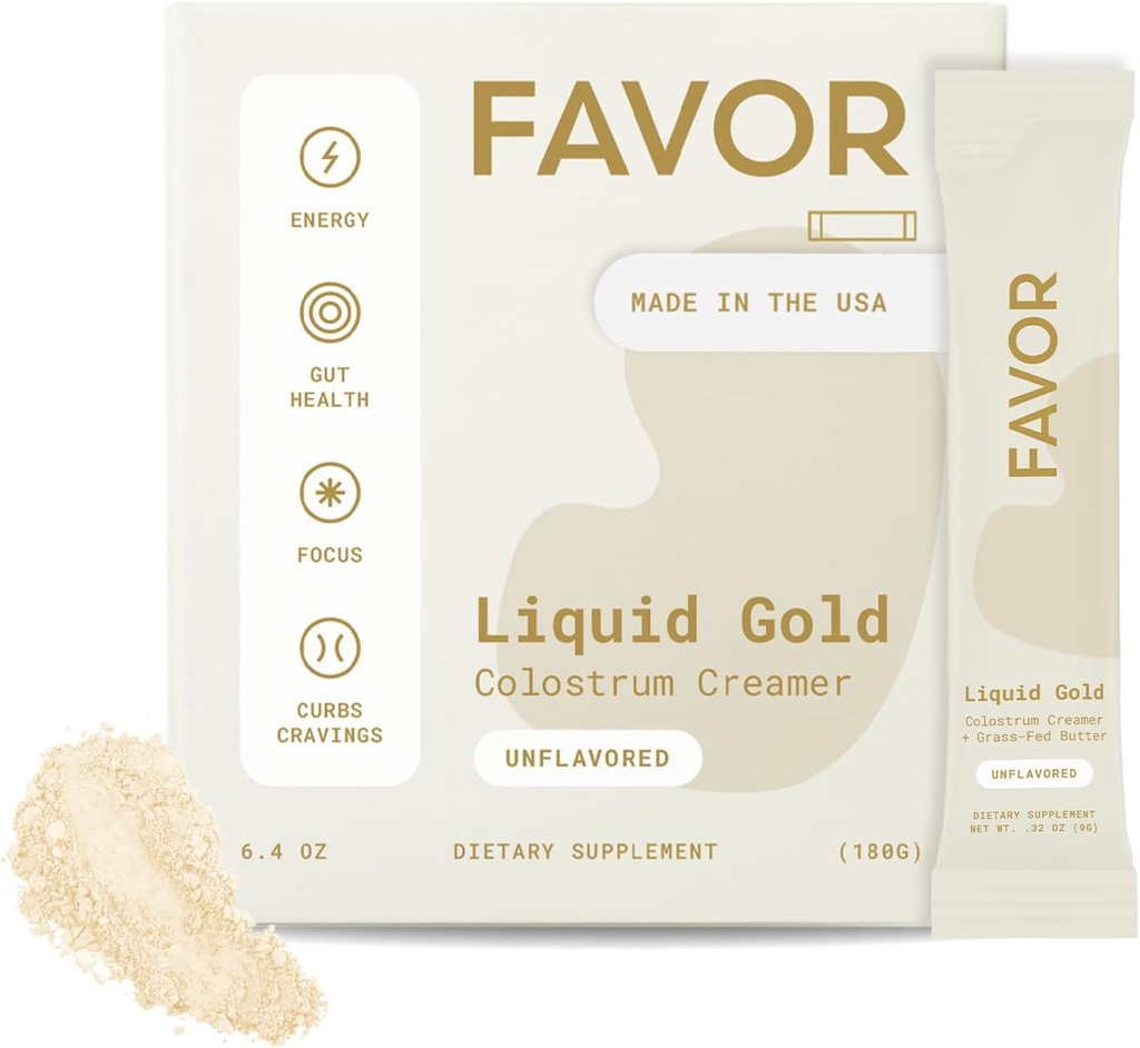 FAVOR Bovine Colostrum Creamer . Vacas Feitas de Grama .Pacotes de pó para o café . Óleo MCT . . Ouro líquido Colostrum inteiro . Keto Friendly Superfood . . Feito com manteiga . Saúde humana consciente .
