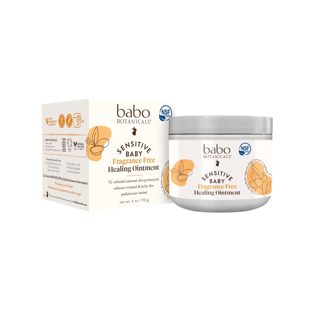 Babo Botanicals Sensitive Baby Fragrance-Free All Natural Healing Ponho - 99% Orgânico & 1% Aveia Colóide - Esteróide-Free - NSF Certified - para Eczema, Pele Irritada / Comichão - Face, Corpo, Área Diaper