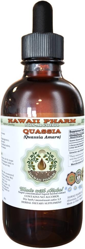 Quassia Alcohol-Free Liquid Extract, Quassia (Quassia Amara) Dried Bark Glicerite Natural Herbal Supplement, Hawaii Pharm, USA 2 fl.oz