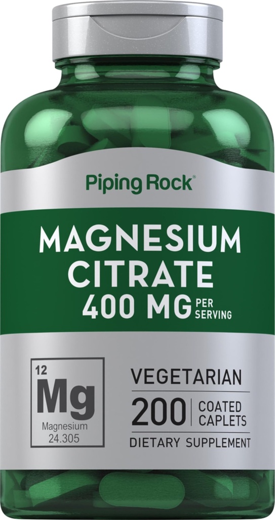 Citrato de magnésio de rocha de tubulação , 400 mg , 200 Caplets , Vegetarian, Non-GMO, Suplemento sem glúten