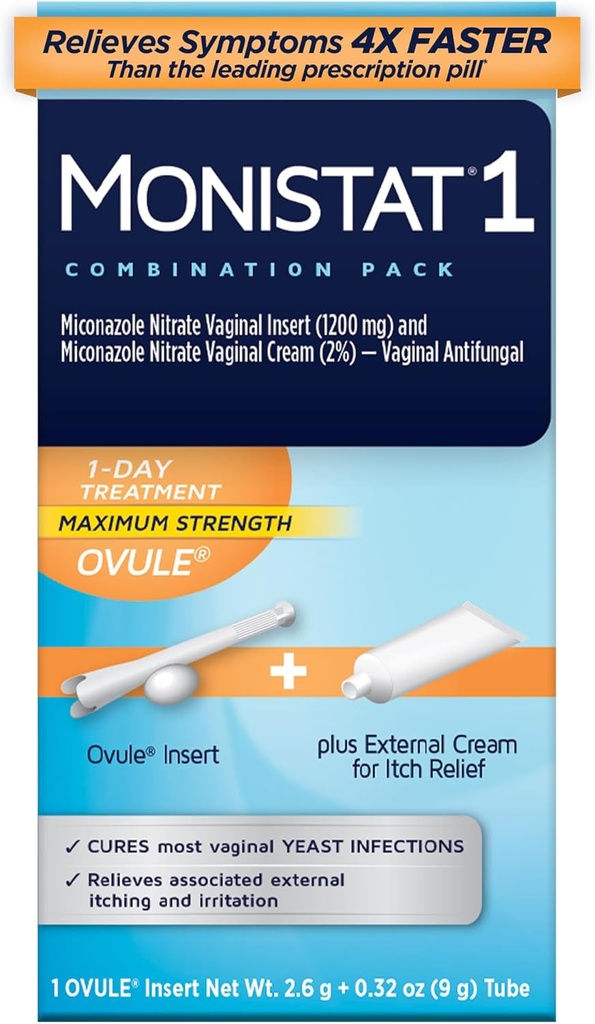 Monistat 1 dia Febre Tratamento Infecção para Mulheres, 1 Miconazol Ovula Inserir & Monistat externo Anti-Itch Cream Bundle