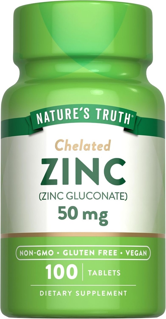 Nature's Truth Quelated Zinc 50 mg Comprimidos - 100 ct, Embalagem de 2