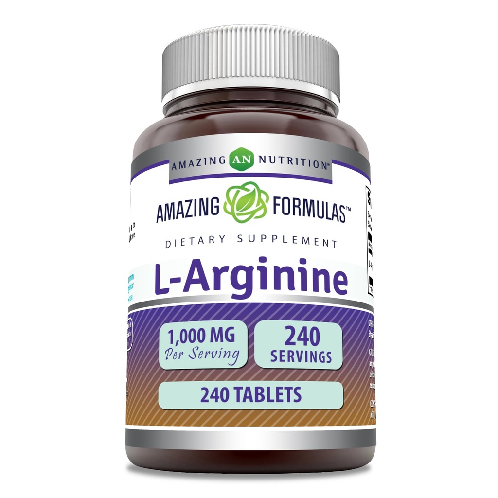Fórmulas surpreendentes L-Arginina 1000mg Comprimidos Suplemento Aminoácido para Mulheres e Homens Não-OGM Livre de Glúten