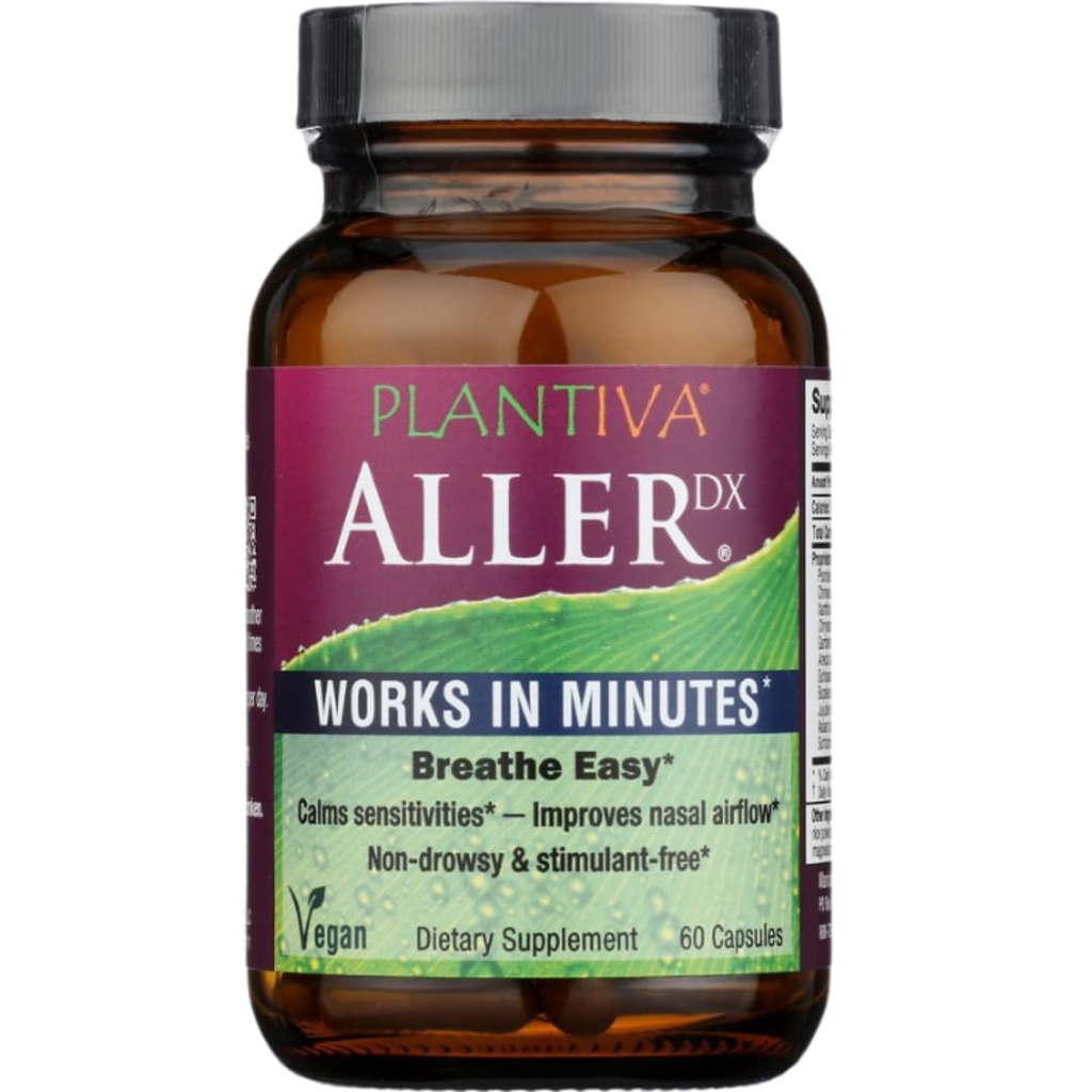 AllerDx Natural Herbal Sazonal Support Supplement - Non-Drowsy, Estimulante, Suporte Respiratório Rápido e Livre - 60 Cápsulas