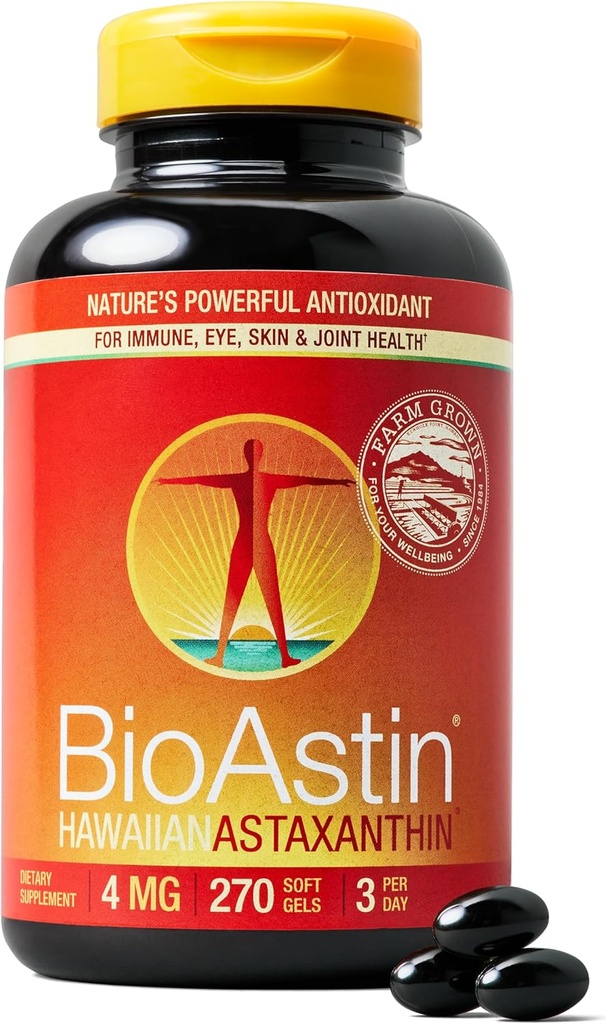 Nutrex Hawaii BioAstin Hawaiian Astaxantina - 4mg, 270 Softgels - Farm-Direct Premium Antioxidante Suplemento para apoiar olho, pele, conjunto e sistema imunológico de saúde - Não-GMO e sem glúten