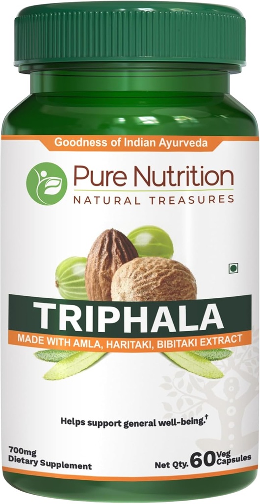 Pure Nutrition Triphala Extract 700mg - 60 Caps (Extract Equiv. a 1900mg Triphala Fruit Powder) Non GMO (Uma vez por dia)
