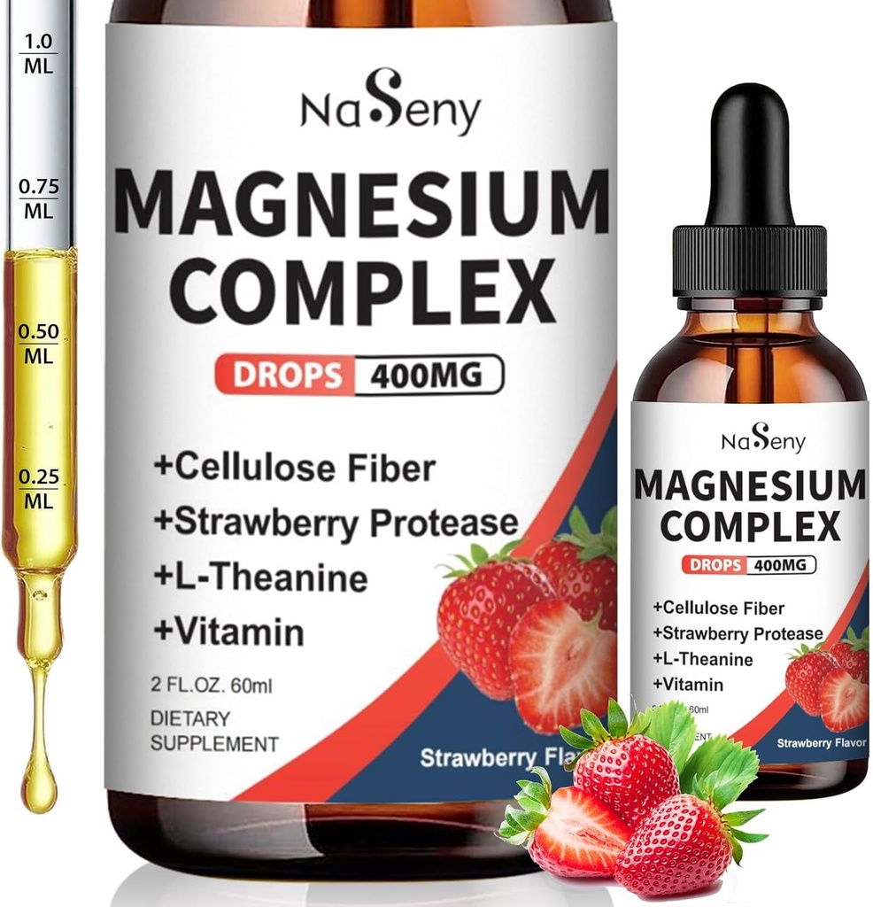 Líquido glicinato de magnésio 400mg, Complexo de magnésio de alta absorção supplemen com vitamina B6, D, C para apoiar o sono, Músculo, Nerve Saúde, Não-GMO Gluten Free Vegan (2 Fl Oz / Strawberry)