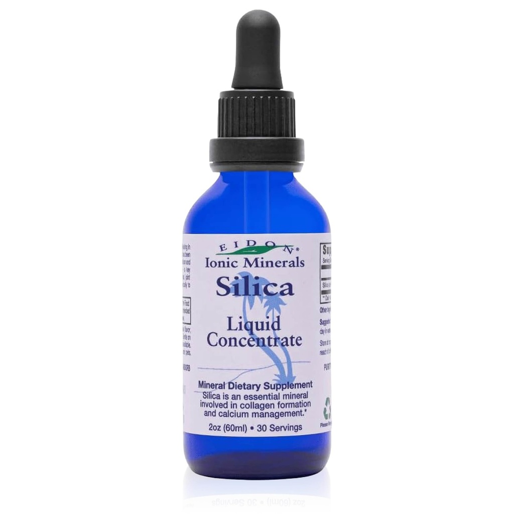 Eidon líquido concentrado mineral de sílica - Suplemento de sílica para cabelos, pele e unhas, gotas para apoiar a produção de colágeno, Ajuda a gerenciar o cálcio, Sem açúcar adicionado - 2 oz