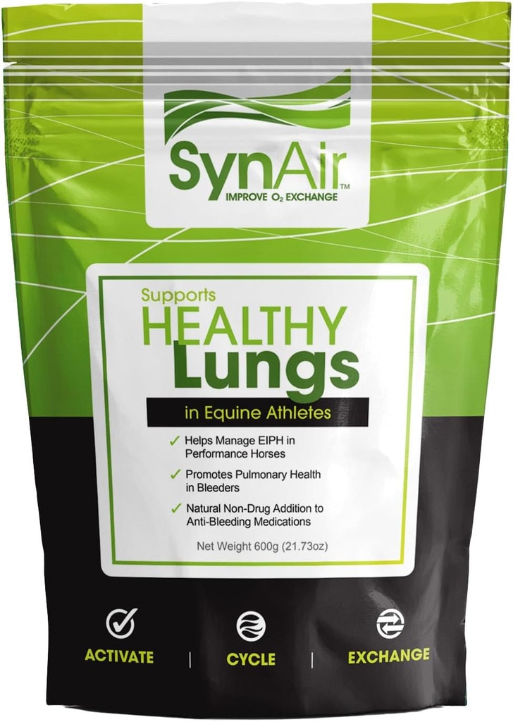 SynNutra Equine SynAir – Natural EIPH Management & Lung Support for Horses – Fórmula livre de drogas para promover a saúde e recuperação de vias aéreas – Made in USA
