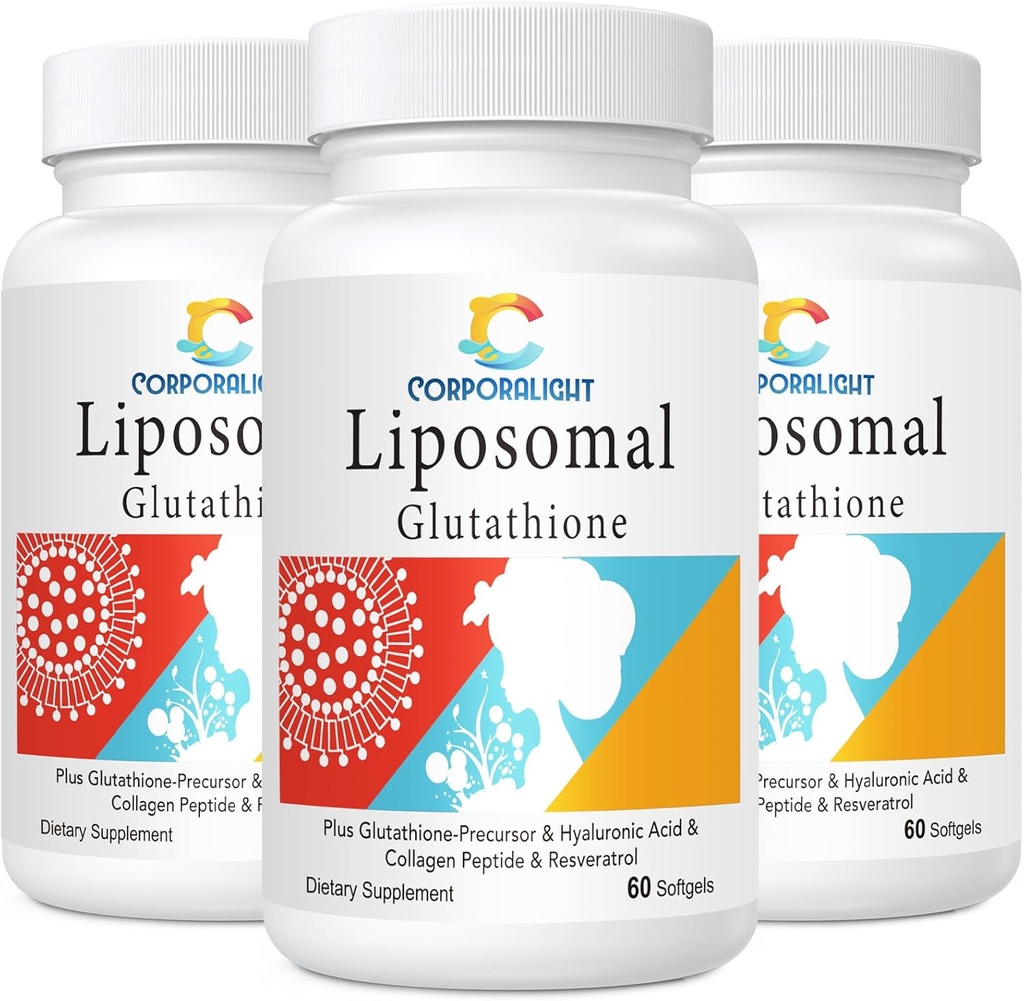 Glutationa lipossómica Softgels, Absorção melhorada - Entrega lipossómica, forma ativa L-Glutationa, celular, função imunitária e detox do fígado, rico em fórmula antioxidante, sem glúten, 180 Softgels