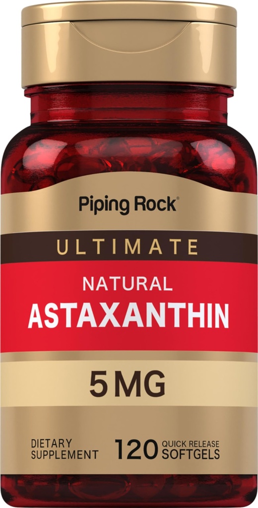 Piping Rock Astaxantina Suplemento 5mg 120 Cápsulas Softgel de Extrato de Alga de Pluvialis de Haematococcus