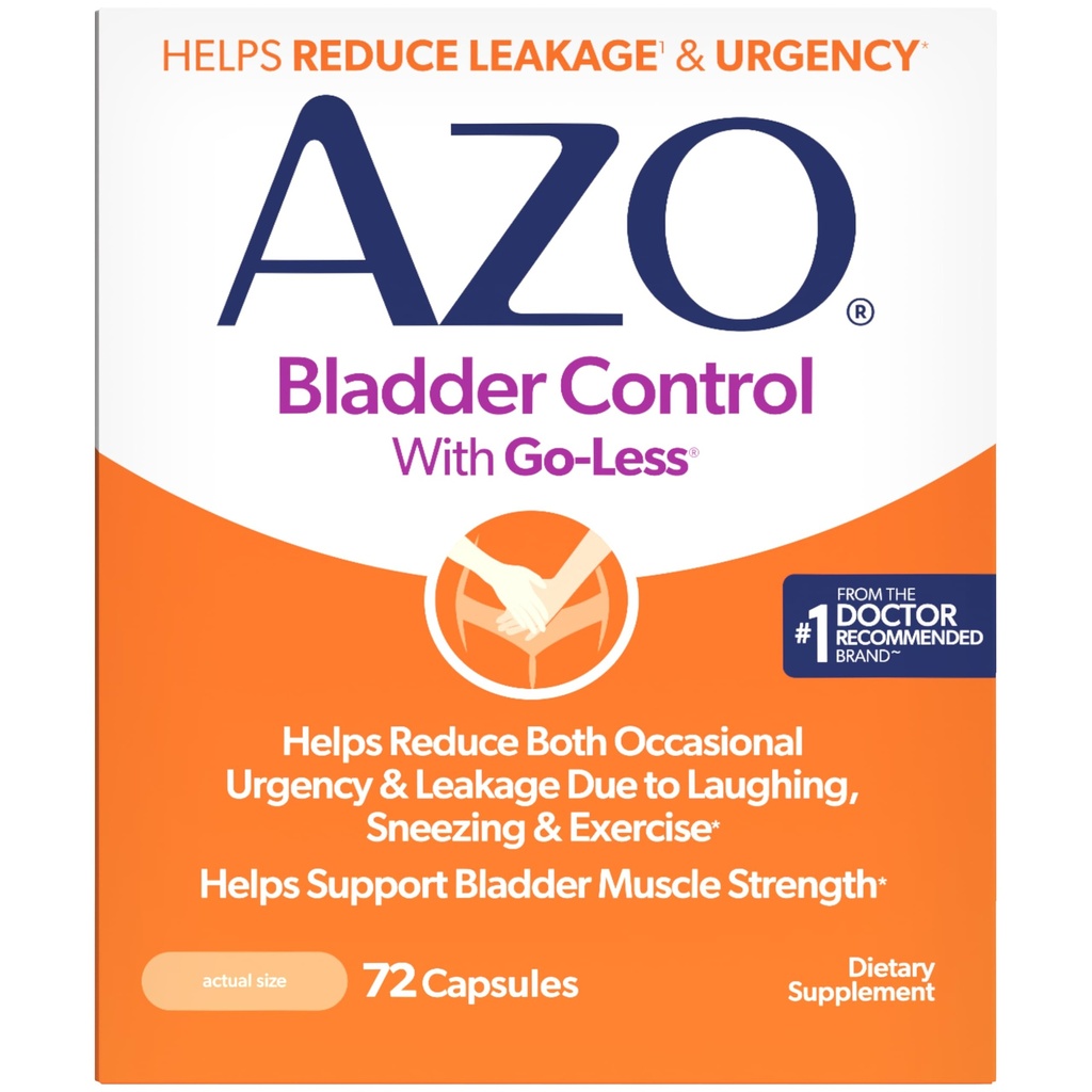 AZO Bladder Control with Go-Less Daily Supplement Ajuda a Reduzir Urgência Ocasional, vazamento devido ao riso, espirros e exercício† † 72 Cápsulas