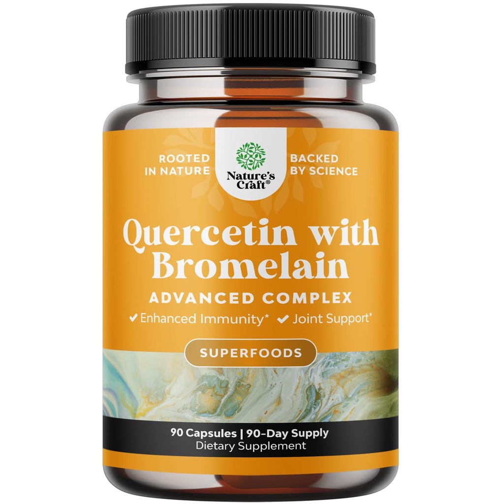 Puro Quercetin com Bromelain Suplemento para Imune Aid - Alta Potente Quercetin 500mg Cápsulas com Bromelain para Imune Support & Breathing - Suplemento Respiratório Nutricional - 90 Ct