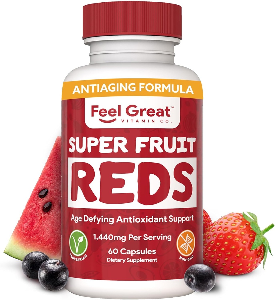 Sentir grandes vitaminas Superfruit Reds – Antioxidante Superalimento com polifenóis para o suporte antienvelhecimento e imune – Acai, Mangosteen, Romã, Mirtilo e muito mais – 60 Cápsulas